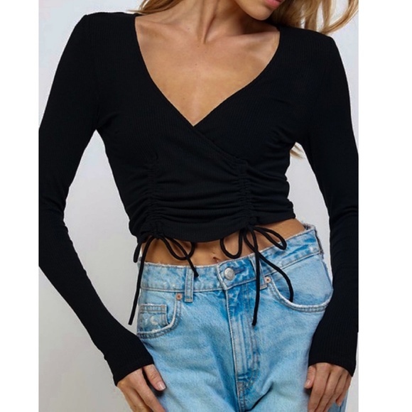 Tops - For the Girls Ribbed Long Sleeve Crop Black